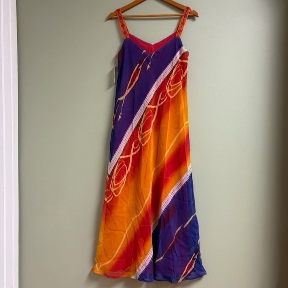 VTG Carole Little Midi Dress Size 10 Radical Rainbow Beaded Straps Boho Resort - Picture 2 of 11